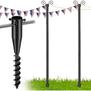 8.5FT 2 Pack Adjustable Heavy Duty Outdoor String Light Poles, 1.5 Inch Diameter Metal Post with Auger Ground Anchor for Patio Hanging Decor