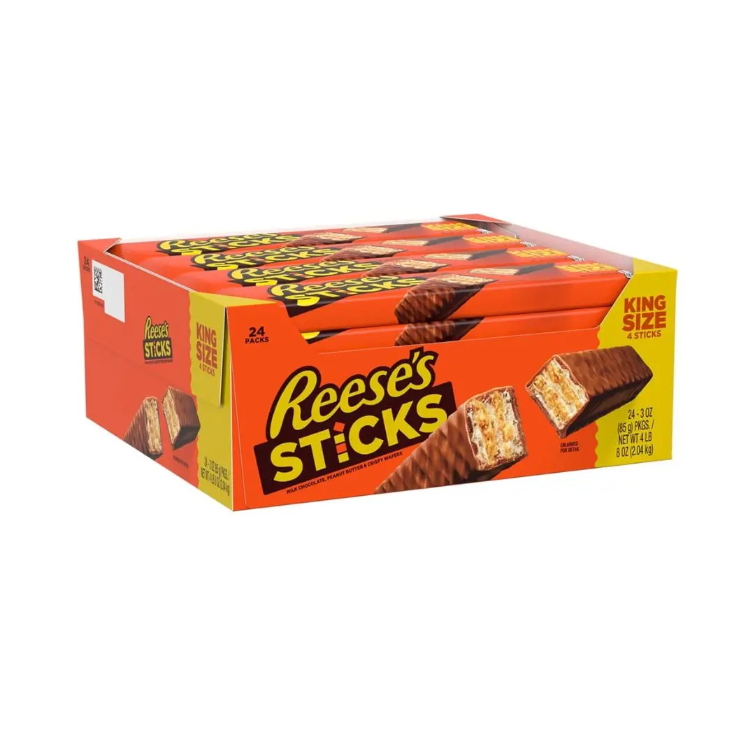 REESE’S Sticks Chocolate Flavored Wafer Snack - King Size, 3 oz, 24-Pack, Chocolate Wafers, Peanuts