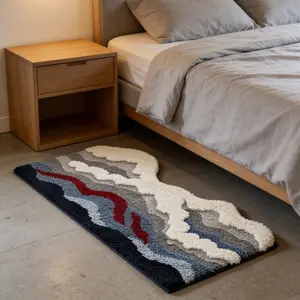 Deep Sea Wave Non-Slip Carpet, Ultra-Soft Flocked Material Bath Mat, Water-Absorbent Plush Floor Rug for Bathtub and Shower