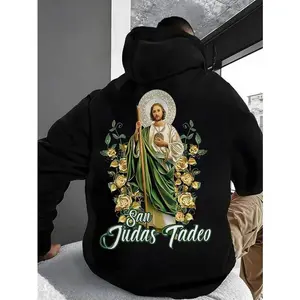 Saint Judas Tadeo Hoodie �C Men's Floral & Saint Jude Graphic Pullover | Made in USA