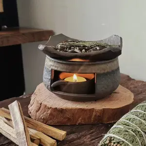 Heat-Resistant Ceramic Incense Burner, Vintage Fireplace Design, Home Office Use, Safe & Efficient Tea Warmer, Aromatherapy Device