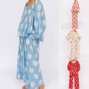 Women Fall Pants Outfits, Stripe/Flower Print Tie-Up Front Long Sleeve Tops Elastic Waist Loose Pants, 2 Pieces Clothes Set, Ladies Clothes for Daily Wear