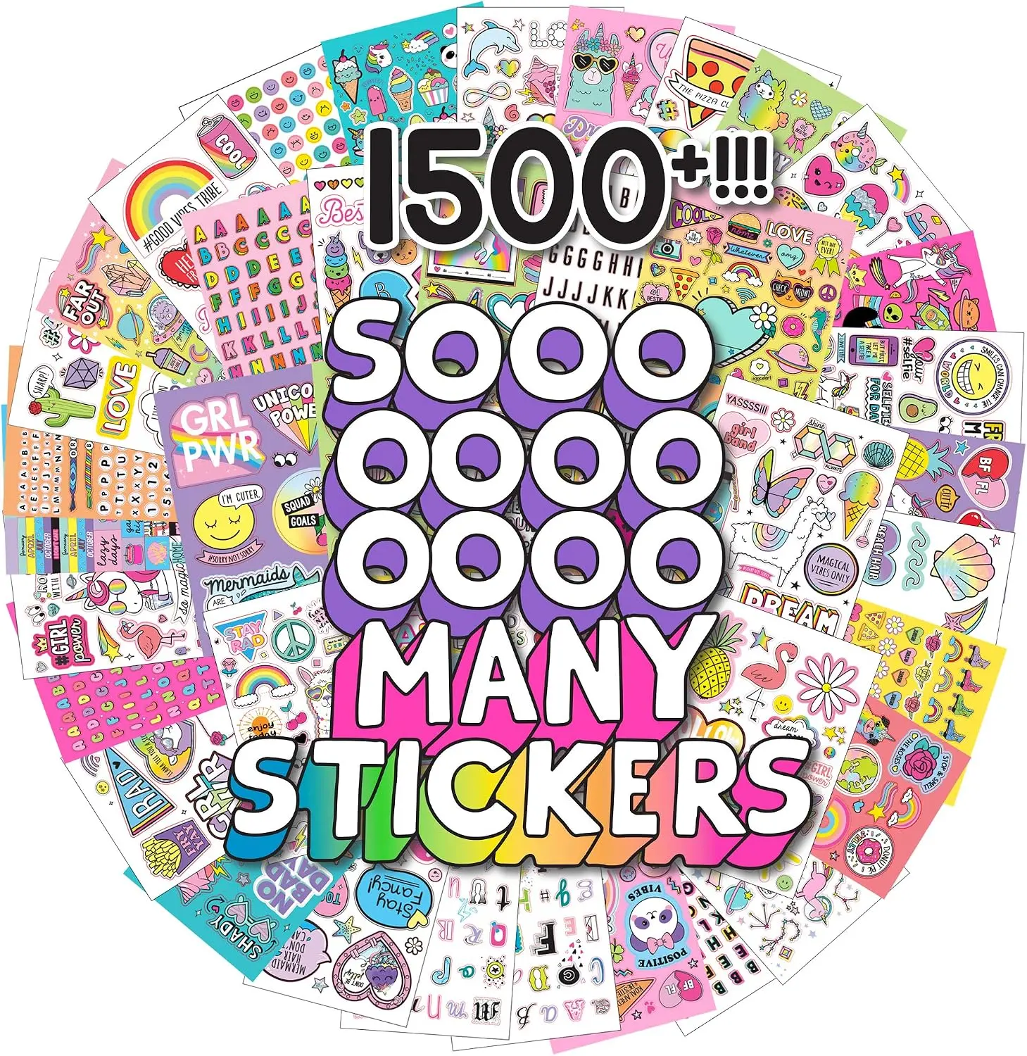 1500+ Sticker Book with Large and Small Sizes, Kids Stationary for Water Bottle, Notebooks, Party Favors, Office, Birthday Events, Decorative Sticker, Diy Sticker