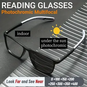 Rectangular Reading Glasses for Men & Women, Photochromic Blue Light Blocking Lenses with a Lightweight & Durable TR90 Frame, Non-Slip Multifocal Design for Daily Use +1.0-+4.0