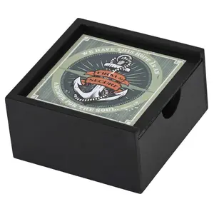 360 Stand Small MDF Wood Memory Box - Anchor Print, Distressed Look, Sliding Lid, Square Shape MDF Home Organizer Storage Bin