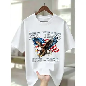 Men's Round Neck T-Shirt with Eagle Pattern |   250 Years 1776- 2026 United States Flag Design, Ideal for Thanksgiving, Christmas, Summer, and Casual Attire, Men's Casual Comfortable T-Shirt