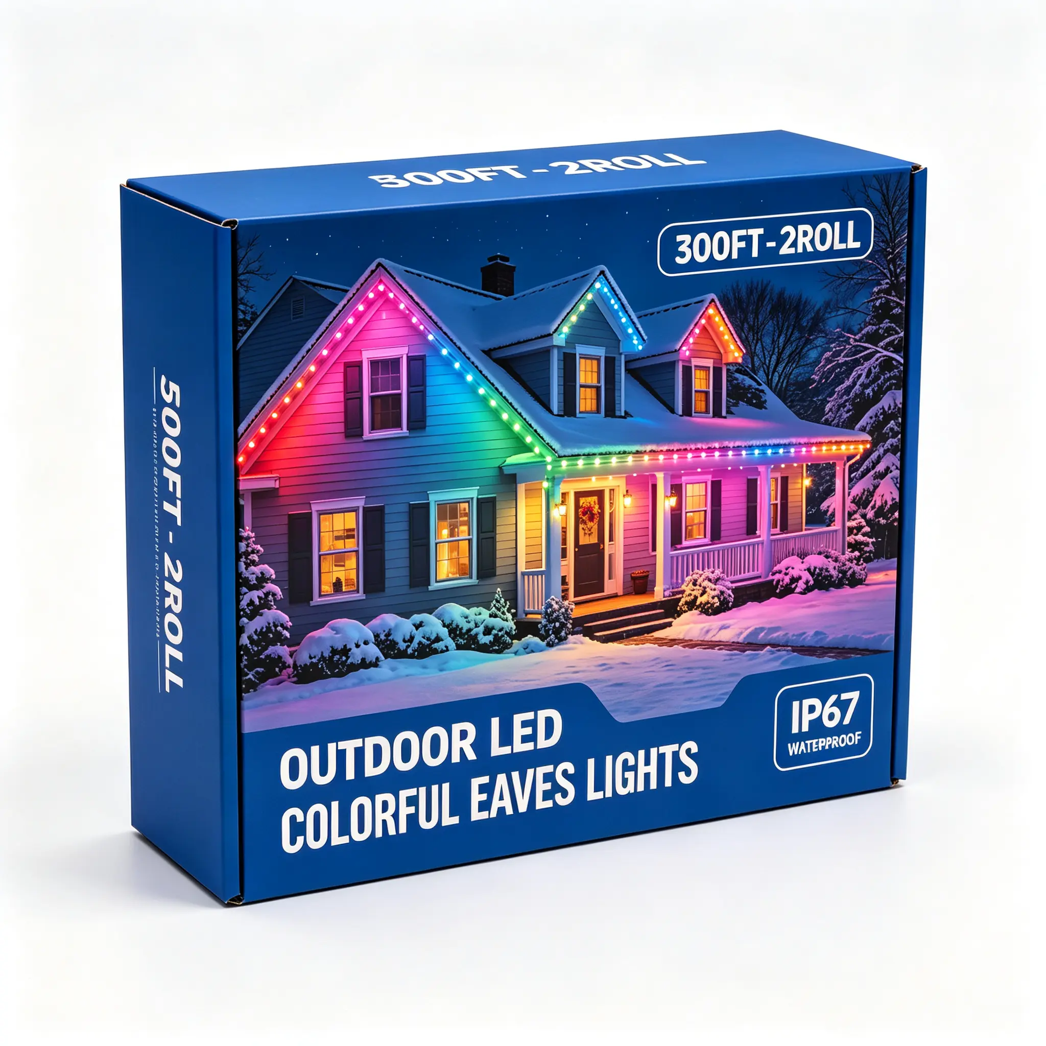 Permanent Outdoor Eaves Lights RGB, Permanent Christmas House Lights【Hot Rising】, IP67 Waterproof Point Light String, App & Remote Control, Music Sync Color Changing, 300FT/400FT/500FT 2 Rolls, Scheduled Timer, Customizable Colors for Holiday House Roof &