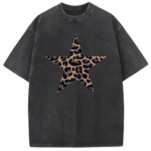 Acid Washed Shirts Featuring a Five-Pointed Star Oversized Half Sleeve Casual Printed Graphic T-Shirt for Summer Comfortable Cotton