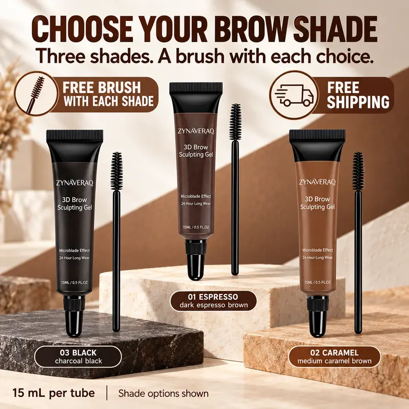 15ml 3D Tinted Brow Sculpting Gel Eyebrowtint Eyebrow Cosmetic with Brush for Strong Waterproof Hold and Effortless Wild Brow Styling Color Choice Espresso Caramel or Black Eyebrow Enhancer Brow Stain