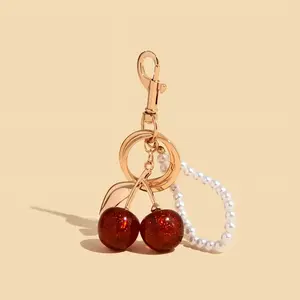 Retro fashion bag charms, keychains, cherry ornaments; minimalist sweet fruit decor accessories; small gifts for girlfriends; girly purse fillers; Cherry Gold Chain handbag charms; girls’ holiday gifts