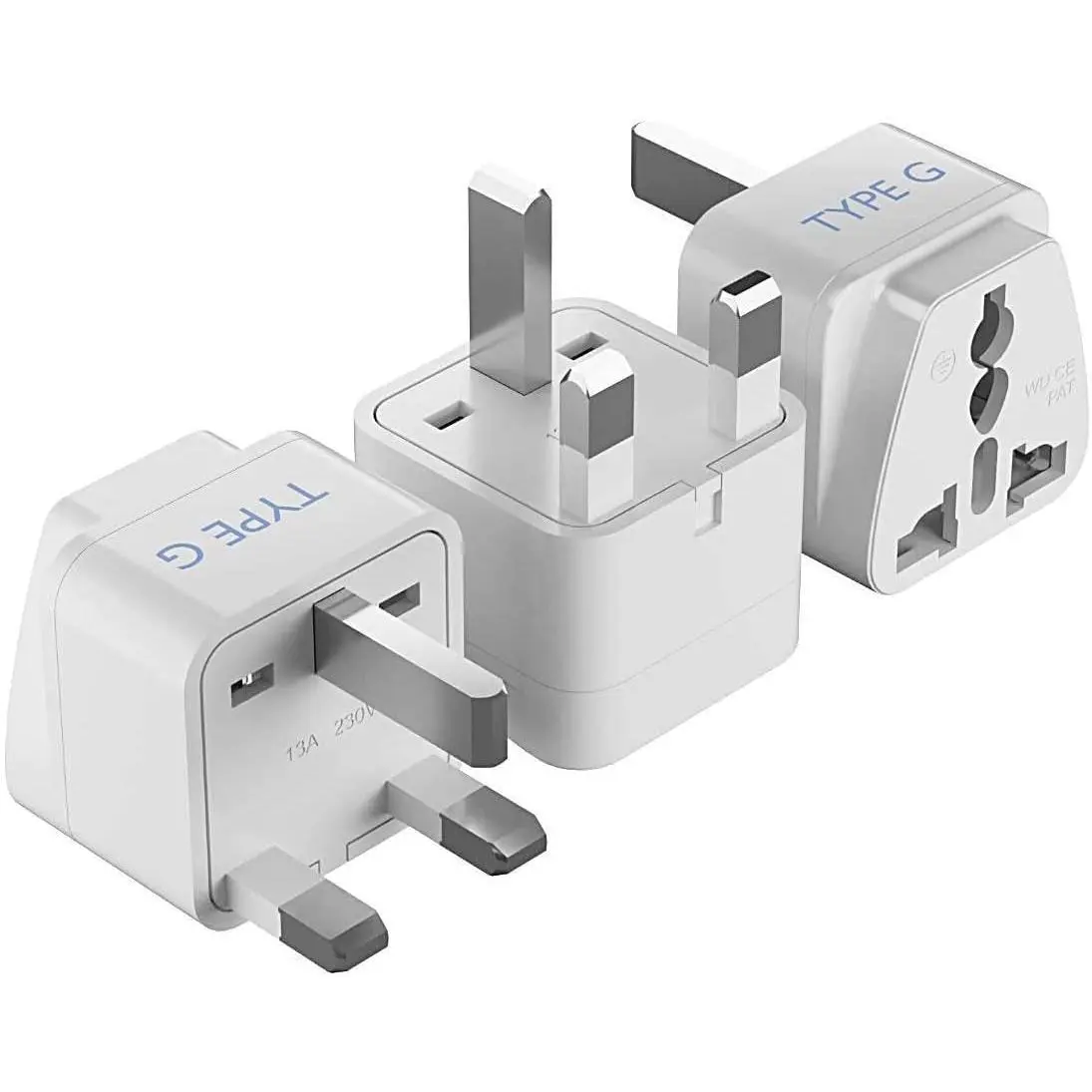 UK, Hong Kong, Ireland, UAE Travel Plug Adapter (Type G) - 3 Pack [Grounded & Universal] (GP-7-3PK)