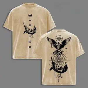 Icarus Streetwear Oversized Tee, Gothic Angel Graphic Shirt, Vintage Mythcore Top ZG6 Y4C