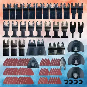 98-piece oscillating saw blade set for wood and metal cutting; multi-tool dual-metal universal saw blade assortment