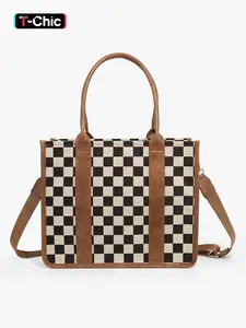 Large Women'S Casual Plaid Checkered Crossbody Shoulder Bag with Adjustable Detachable Strap, Large Capacity Fashion Tote Bag for Women, Casual Commuter Bag, Versatile High-quality Daily Commuting Bag, Parties|Stylish Handbag Shoulder Bag