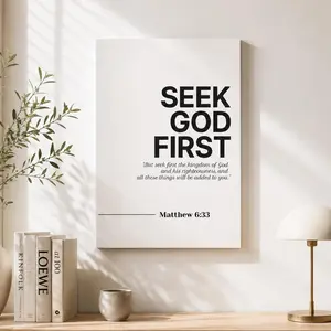Matthew 6:33 Bible Verse Wall Art – Seek God First Christian Home Decor, Inspirational Poster