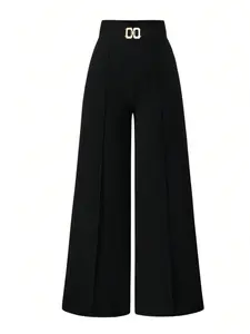Women's Plus Size Solid Color Casual Elegant Wide Leg Pants, Comfortable High Waist Loose Fit, Perfect for Daily Wear