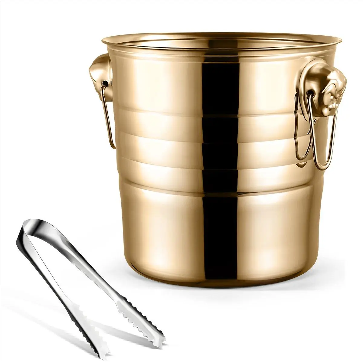 1PC 3L Stainless Steel Ice Bucket Thick Tiger Head Ice Bucket Party Ice Bucket (Gold)