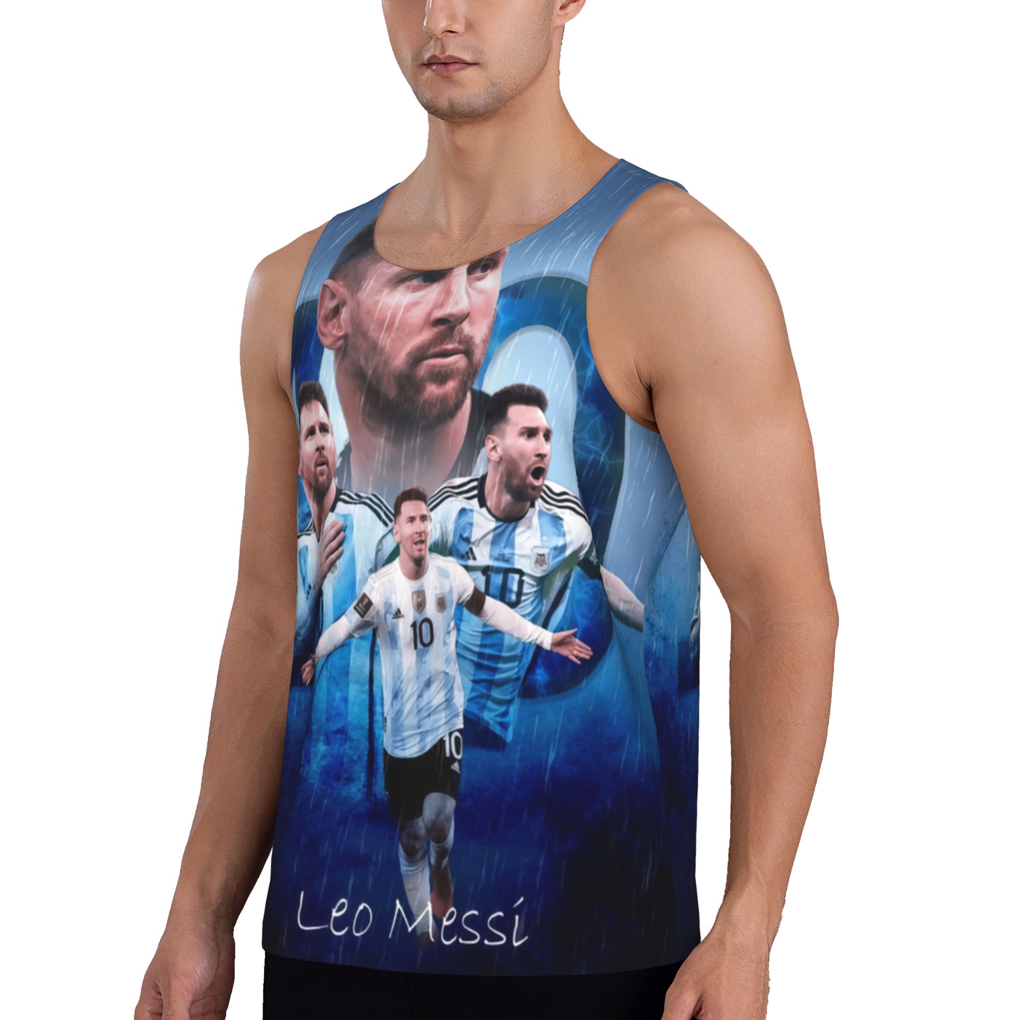 Messi celebration vest, Argentina number 10, the eternal champion. Summer breathable legendary T-shirt, casual vest, standard fit, printed pattern.