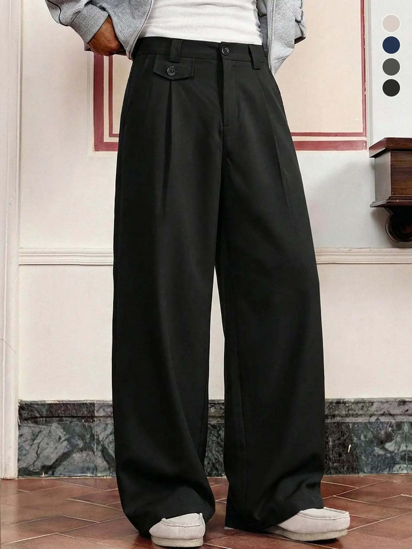Men's black wide-leg suit pants, loose fit, long trouserssuitable for business casual wear, commuting, and everyday use. - TikTok Shop Men's black wide-leg suit pants, loose fit, long trouserssuitable for business casual wear, commuting, and everyday use. - TikTok Shop