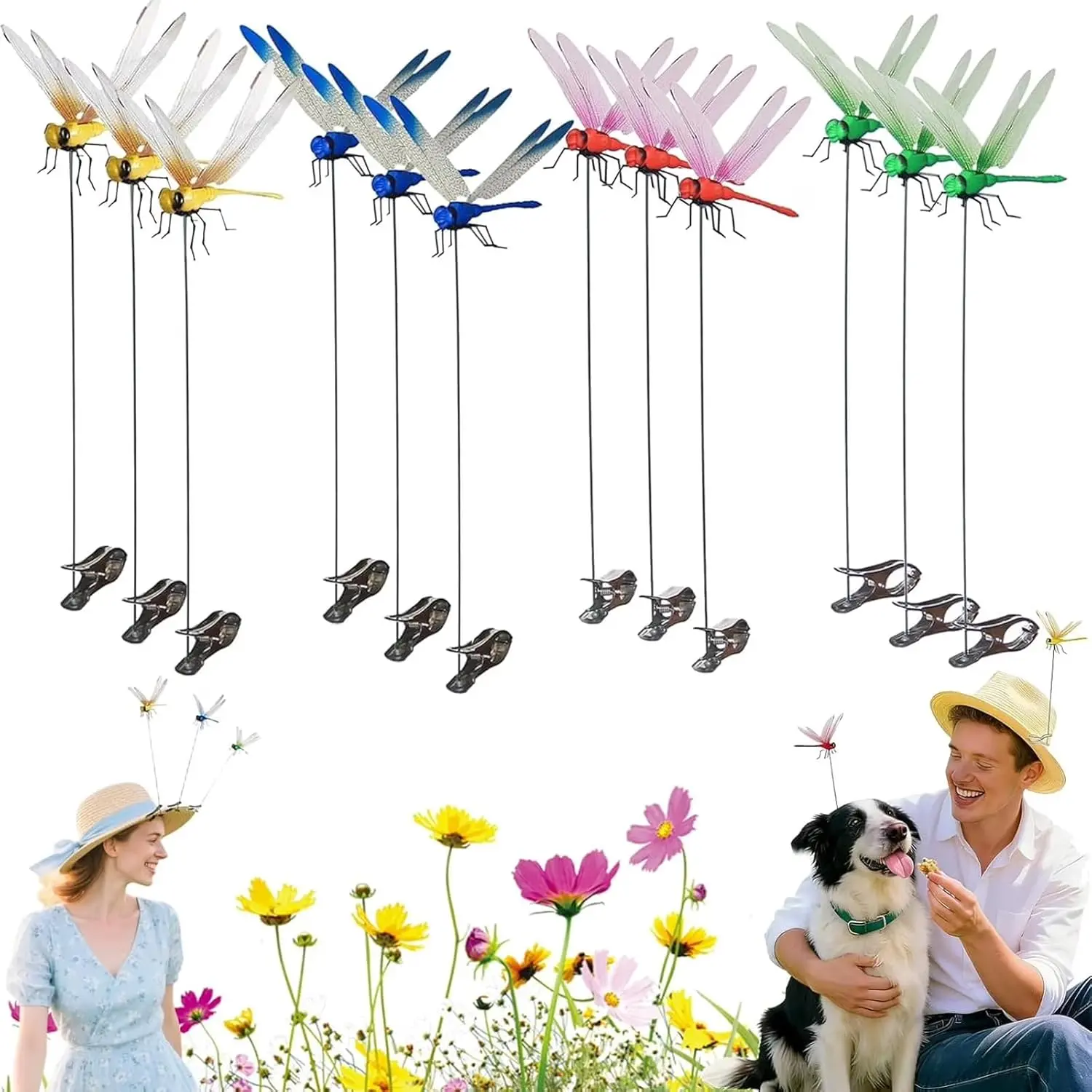 12 pcs Outdoor Fake Dragonfly Rod-Clip, Garden Metal bug repellent,3D Dragonfly Garden Decoration,Natural Organic Concept,Garden Bird and Fly Interfere Devices for Indoor and Garden,Creative Home Accessories Decorative Design Wall Decor
