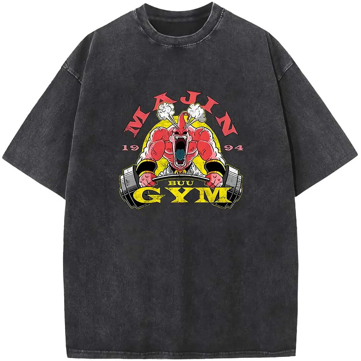 Women's Acid Wash Vintage Print Short-Sleeve Round Neck Cotton Top - Heavy-Weight, Breathable, Comfortable, Fitness Hunk Graphic, Sassy Statement, Plus Size, Everyday Style Streetwear Pullover, Shortsleeve, T-Shirt, Casual, Basic, Crew Neck, Heavy Cotton,