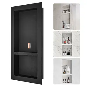 fathersdaygift VEVOR Shower Niche Ready for Tile 16x 32, Double Shelf Organizer, Square Corners Wall-inserted Niche Recessed, Sealed Protection Modern Soap Storage Niche for Shower Bathroom, Black