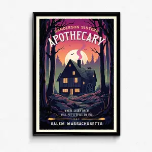 Sanderson Sisters Apothecary - Salem Travel Poster Wall Decor Artwork Hocus Pocus Gift