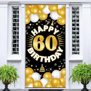 2D flat banner 1pcs  Happy 60th Birthday Decorations  60th Birthday Banner Backdrop, Fabric 60 Years Old Party Yard Sign Photo Props Door Decor Supplies, Sixty Black Gold Theme for Indoor Outdoor OutdoorSuppliesProfessional Photographer Video Backdrops