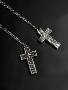 Avengers Infinity War Thanos Necklace, Secret Compartment Cross Pendant, Punk Style Alloy Cuban Link Chain, Cross Chain Design , Unisex Jewelry for All Seasons