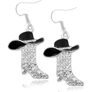 EAA6 Rhinestone Western Boots Earrings Cowgirl Cowboy Enamel Hat Bohemian Rodeo Boot Drop Dangle Earrings for Women