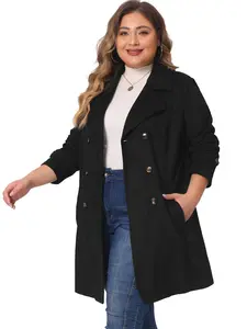 Agnes Orinda Plus Size Faux Suede Notched Lapel Double Breasted Trench Coat