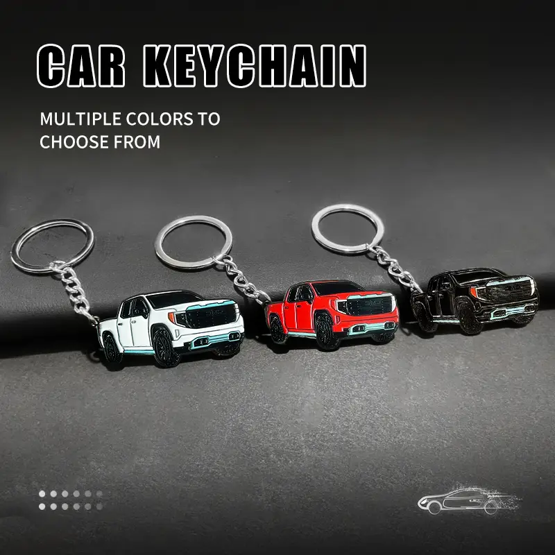 Double-sidedGMC Pickup Metal Keychain Compatible with GMC Pickup Exterior Accessories GMC Pickup Toy Truck Car Keychain