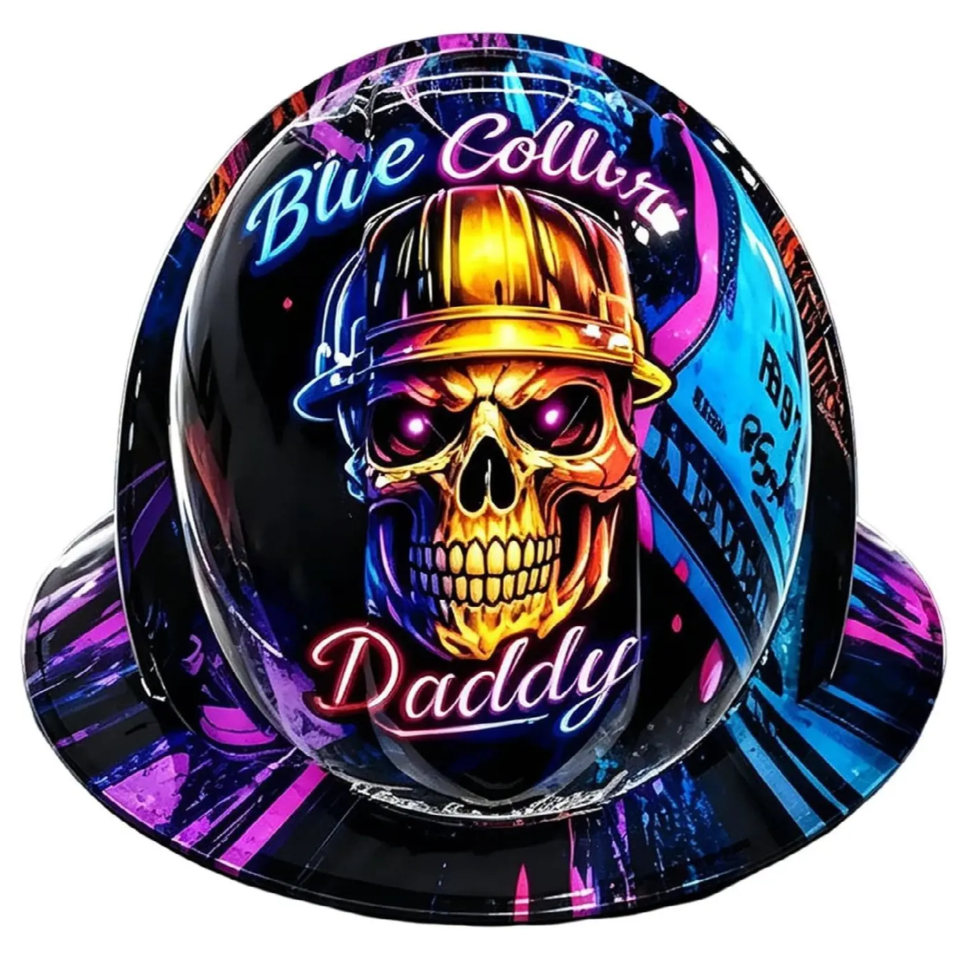 Lightweight Full Brim Safety Helmet, Skull Pattern ABS Hard Hat, Adjustable Protective Helmet for Construction Workers & Blue Collar Jobs