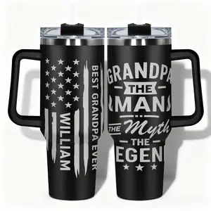 1pc Tumbler Stainless Steel Insulated Water Bottle Grandpa The Man The Myth The Legend American Flag Pattern Designs, Leakproof Large Capacity (40oz/30oz/22oz/20oz/14oz), Needed for Gym, Hiking, Travel Ideal Birthday