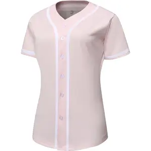 Womens Button Down Baseball Jersey, Blank Softball Team Uniform, Hip Hop Hipster Short Sleeve Active Shirts