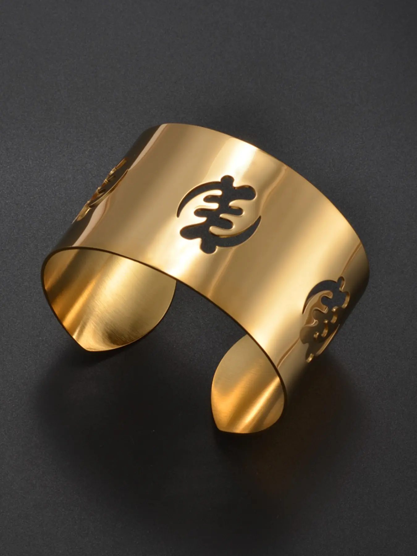 1PC African Symbols Cuff Bangles Bracelets Traditional Ancient Egypt Gye Nyame Egypt Akofena Ethnic Jewelry Bridal Accessories Stainless Steel Wrist Bracelet Metal Bracelet