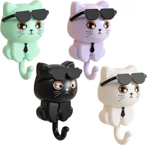 4 Pcs Sunglasses Cat Hooks: Kitten Key Holder Wall Mounted, Adhesive Decorative Keychains Organizer Coat Hooks for Entryway, Front Door, Hallway, Office