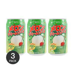 3 Pack FELICE Japanese Melon Cream Soda 11.83fl oz Each - Carbonated Drink, Refreshing Summer Beverage
