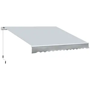 12' x 8' Retractable Awning Patio Awnings Sun Shade Shelter with Manual Crank Handle, 280g/m² UV & Water-Resistant Fabric and Aluminum Frame for Deck, Balcony, Yard, Light gray