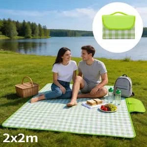 Outdoor Foldable Portable Picnic Mat 2Mx2M Sand Proof Beach Mat for Camping Hiking Picnic Blanket Durable Oxford Fabric Waterproof Machine Washable Lightweight