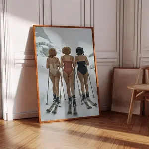 Vintage Retro Ski Girls Wall Art, Winter Poster, Sexy Ski Aesthetic Print