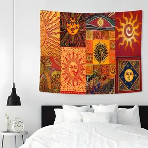 Bohemian Style Tapestry Wall Mural, Aesthetic Wall Hanging Decor, Polyester for Bedroom Home Office Decor, Home Accessories with Free Installation Package