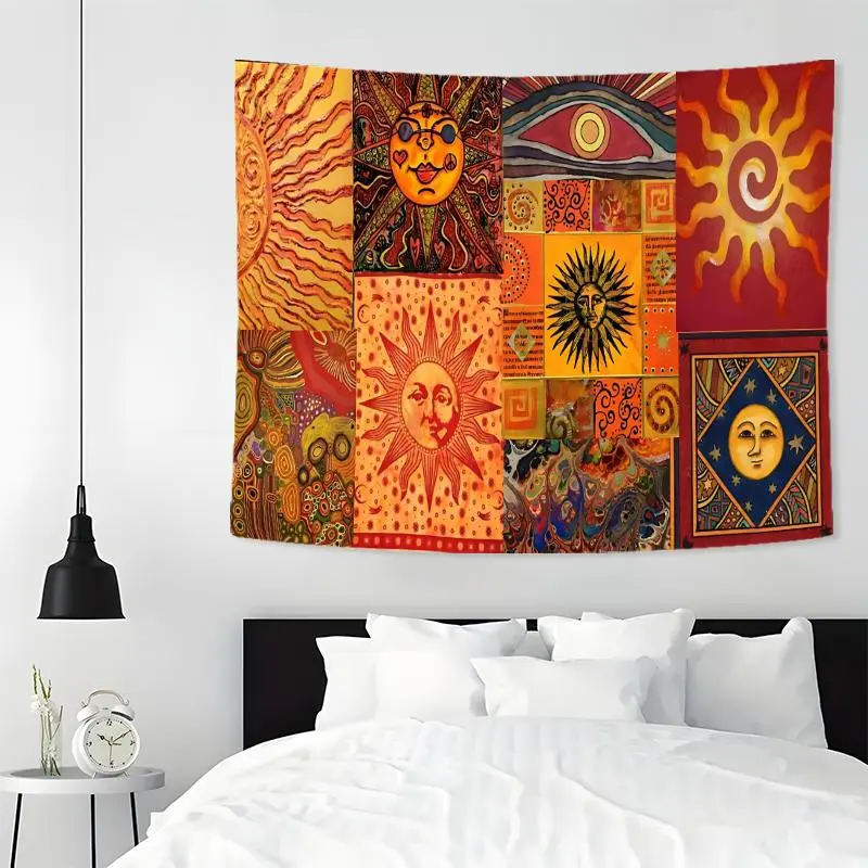 Bohemian Style Tapestry Wall Mural, Aesthetic Wall Hanging Decor, Polyester for Bedroom Home Office Decor, Home Accessories with Free Installation Package, Hanging Wall Art, Decoration