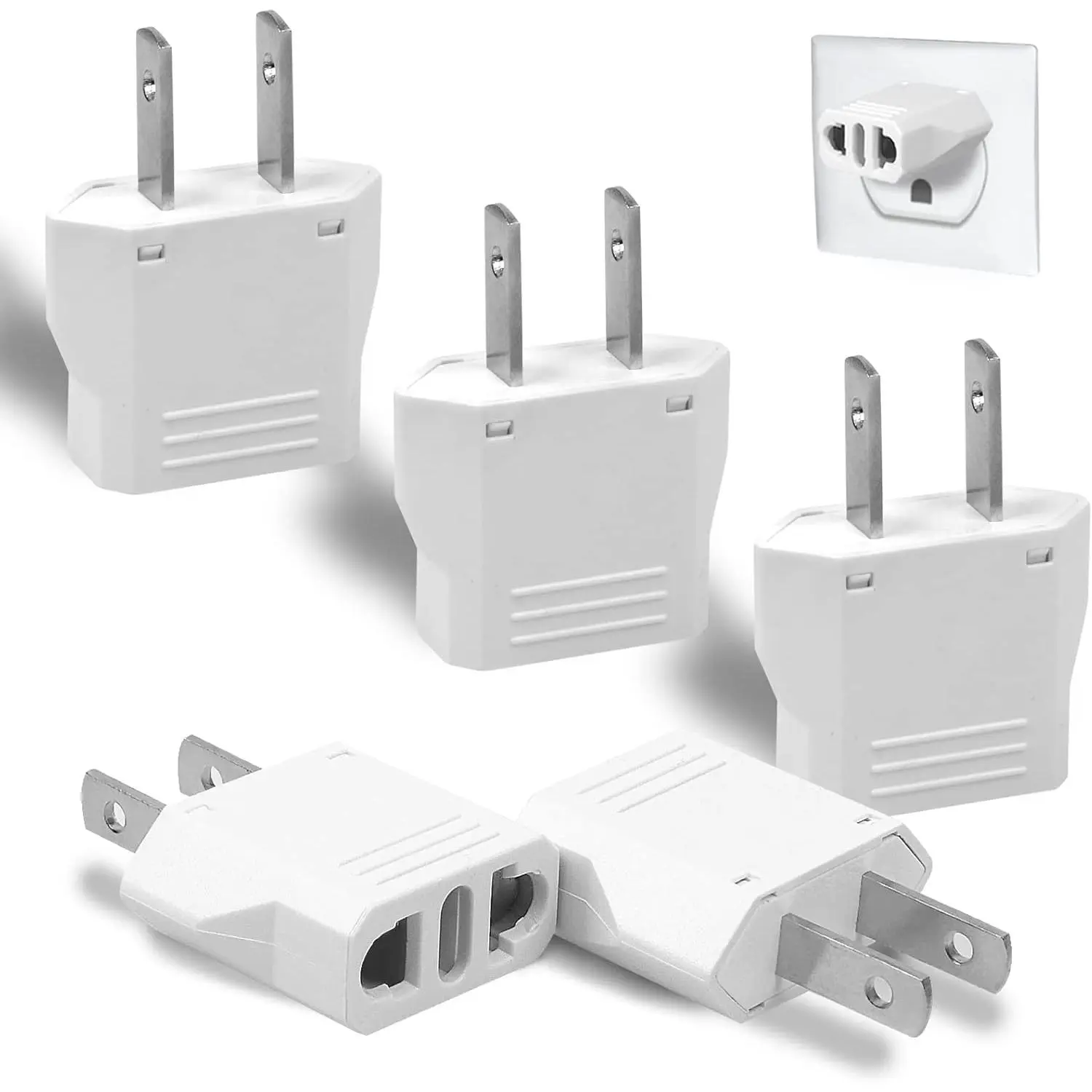 6 Pack European to US Plug Adapter, Travel Small European to American Outlet Plug Adapter, European Plug Adapter to USA Power Converter (White)