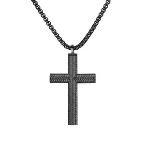 OIDEA Floral Cross Etched Stainless Steel Long Length Necklace for Men, Openable Keepsake Compartment Charm Pendant, Etched Necklaces, Long Length Necklaces