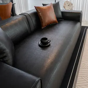 1count Anti-Slip Solid Color Sofa Cover for All Seasons, High-End Easy Care Synthetic Leather Design, Ideal for Business and Decoration, Sofa Slipcover