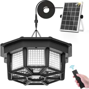 Solar Shed Light Indoor Outdoor 1200LM Solar Pendant Daywork Light 288LED 8-Faces Lighting Motion Sensor with 5 Lighting Modes & Remote Control for Gazebo Garage Patio Barn
