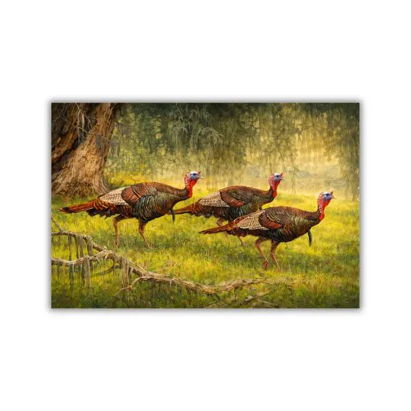 Wild Turkey Group Forest Poster Wall Art, Realistic Wildlife Bird Painting Print for Cabin Lodge Decor, Nature Hunting Aesthetic Wall Art for Home Office Rustic Decor Gift