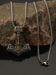 Viking Vintage Odin Triangle Rune Hammer Pendant Necklace, Trendy Fashion Unisex Jewelry, Perfect Gift for Valentine's Day, Mother's Day, Father's Day