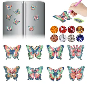 8 pieces/set DIY diamond painting refrigerator magnetic iron stickers, butterfly pattern diamond painting refrigerator sticker set, Refrigerator Decorating Magnet, multifunctional and simple decoration refrigerator, with whiteboard note memo photo gift